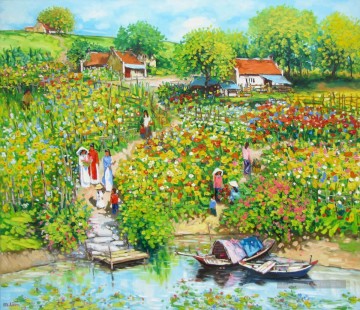 Asiatique œuvres - Fleur jardin au bord de la rivière Vietnamien Asiatique